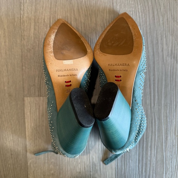 Halmanera Turquoise Blue Studded Ankle Booties Zip Heel 36 / 6-6.5 - Picture 8 of 9